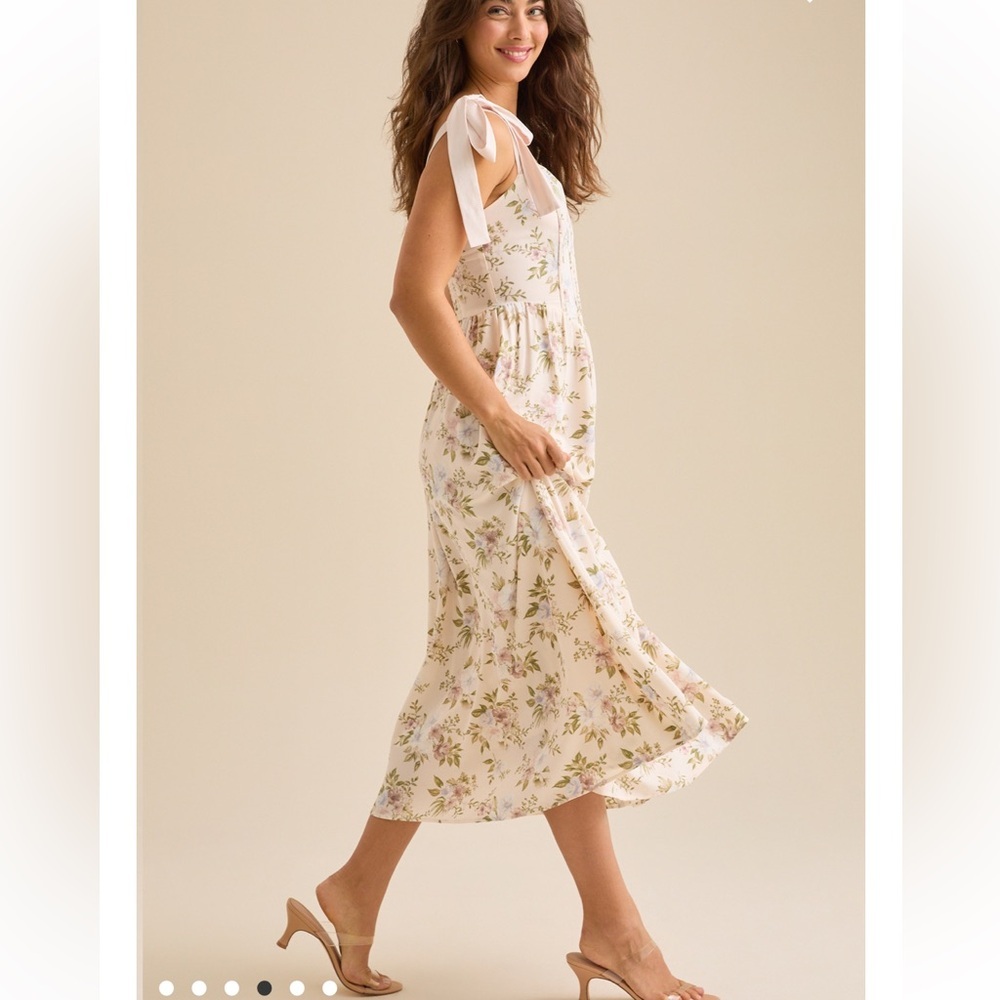 Altar'd State Cream Floral Tie-Shoulder Midi Dress - Picture 4 of 6